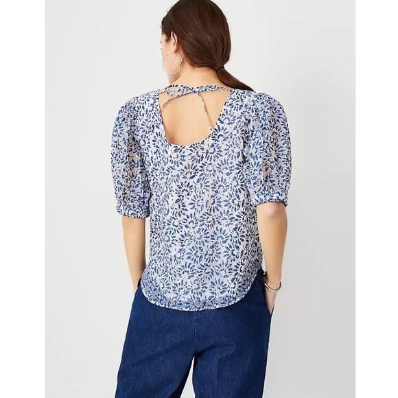 Ann Taylor Tie Back Puff Sleeve Short sleeve top blouse sx LG NWT - Picture 5 of 12